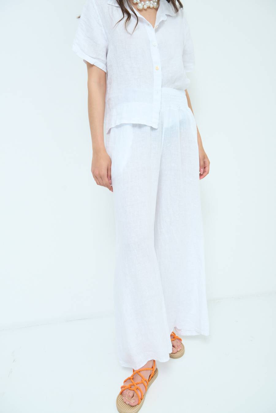 Kikisix PANTA PALAZZO LINO CON ELASTICI BIANCO Vendita Economica