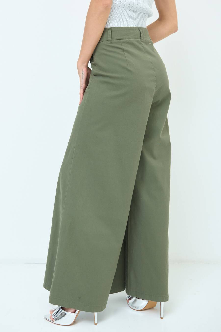 Kikisix PANTALONE PALAZZO COTONE VERDE MILITARE Vendite Flash