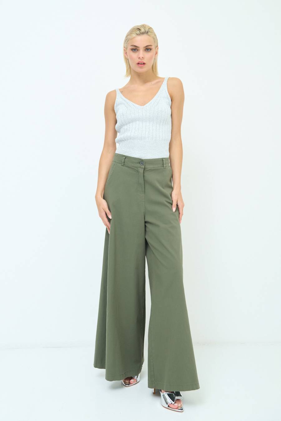 Kikisix PANTALONE PALAZZO COTONE VERDE MILITARE Vendite Flash