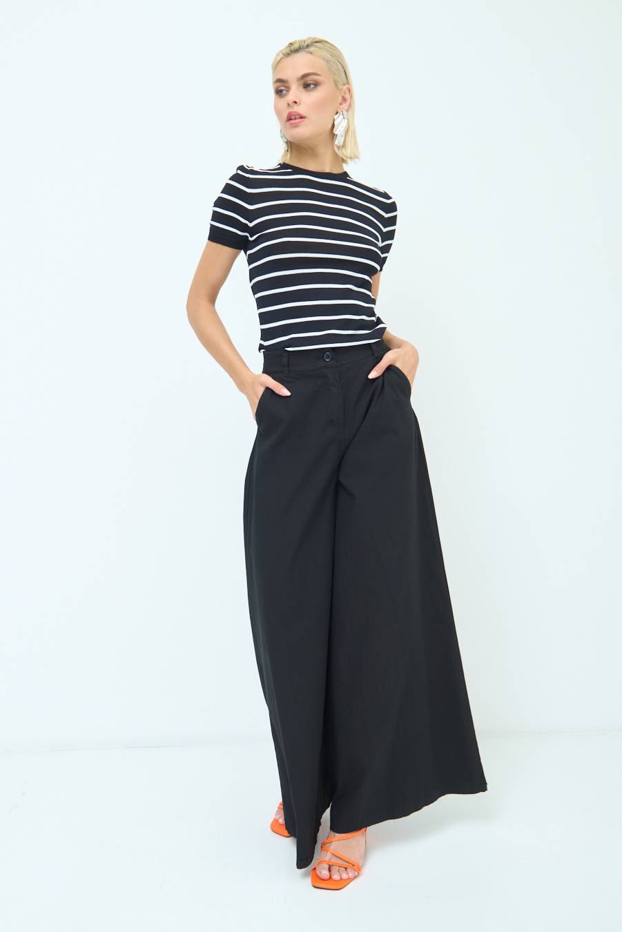 Kikisix PANTALONE PALAZZO COTONE NERO Negozio