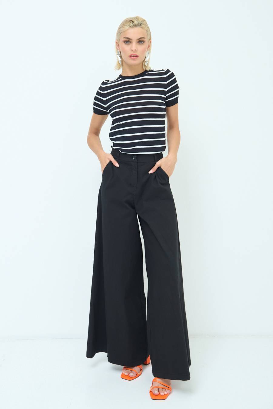 Kikisix PANTALONE PALAZZO COTONE NERO Negozio