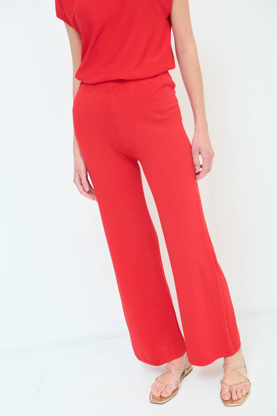 Kikisix PANTALONE PALAZZO MAGLIERIA ROSSO In Saldo