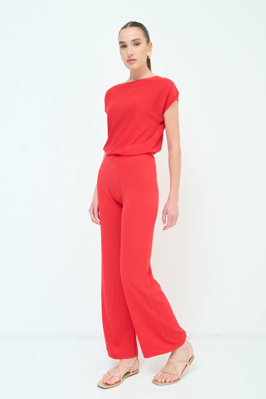 Kikisix PANTALONE PALAZZO MAGLIERIA ROSSO In Saldo