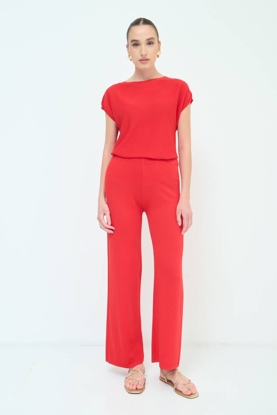 Kikisix PANTALONE PALAZZO MAGLIERIA ROSSO In Saldo