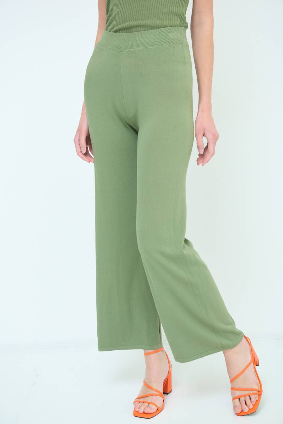Kikisix PANTALONE PALAZZO MAGLIERIA VERDE MILITARE Nuova