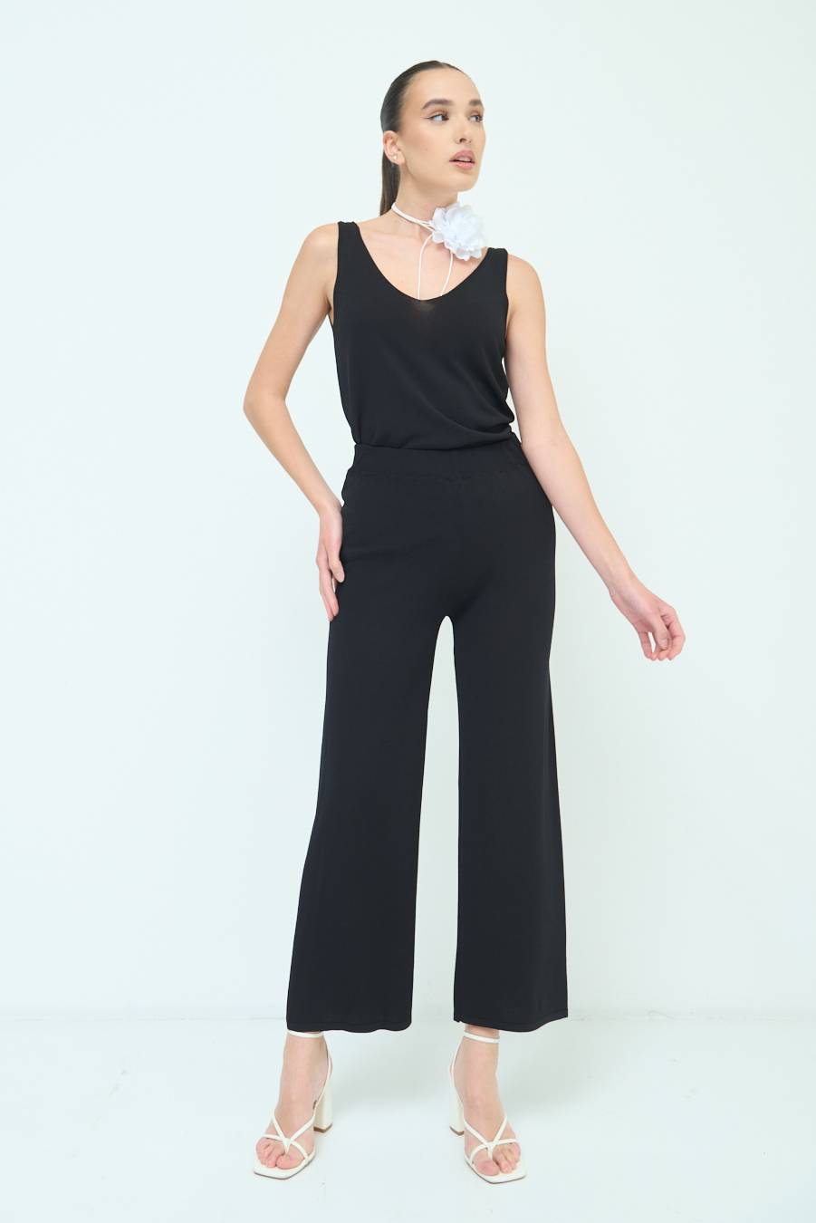 Kikisix PANTALONE PALAZZO MAGLIERIA NERO 2025