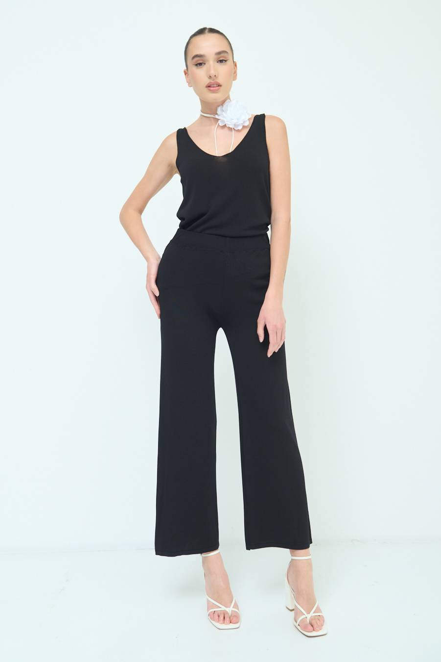Kikisix PANTALONE PALAZZO MAGLIERIA NERO 2025
