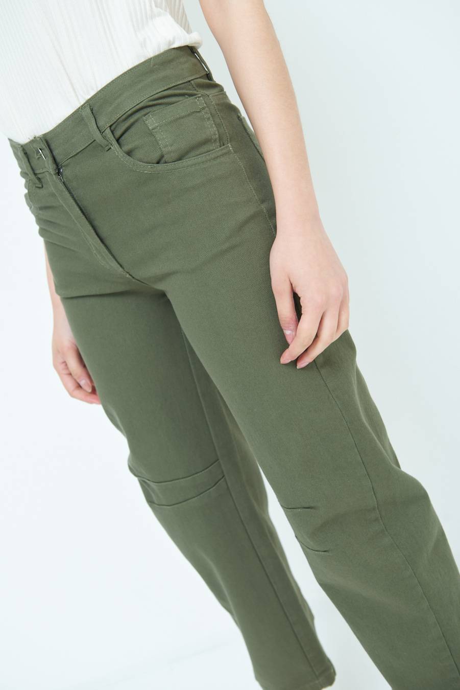 Kikisix PANTALONE LINEA UOVO VERDE MILITARE Nuovo