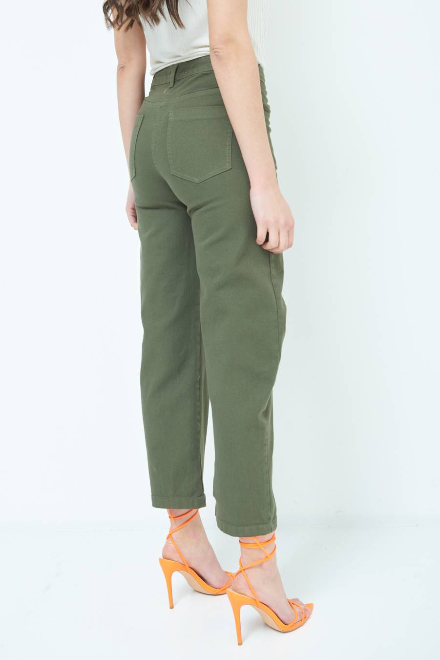 Kikisix PANTALONE LINEA UOVO VERDE MILITARE Nuovo