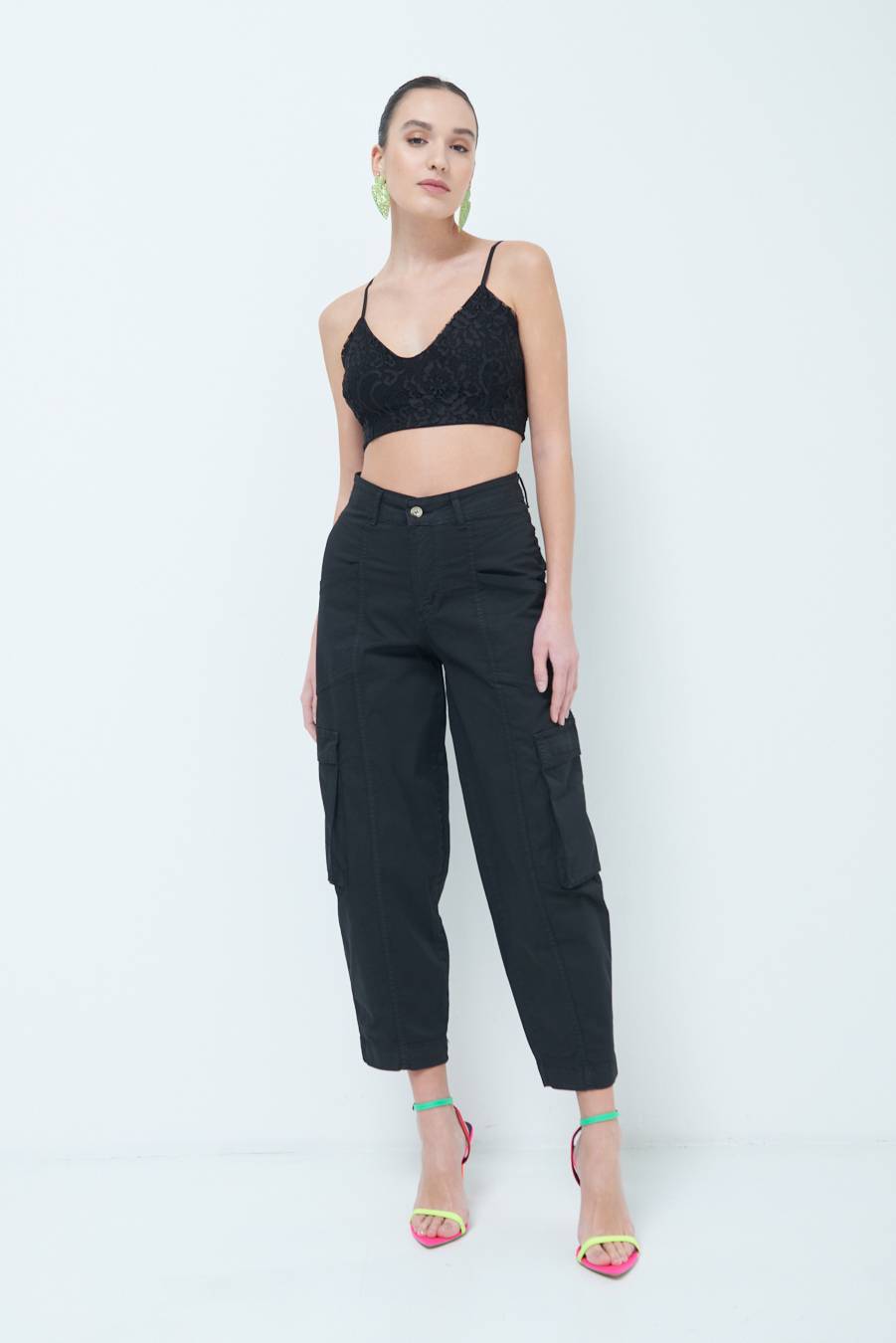 Kikisix PANTALONE TASCONI NERO Affare Del Giorno