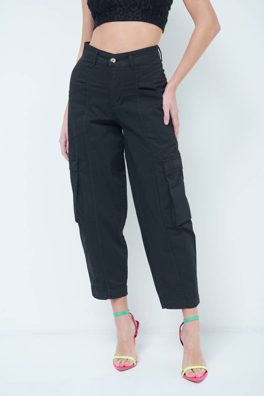 Kikisix PANTALONE TASCONI NERO Affare Del Giorno