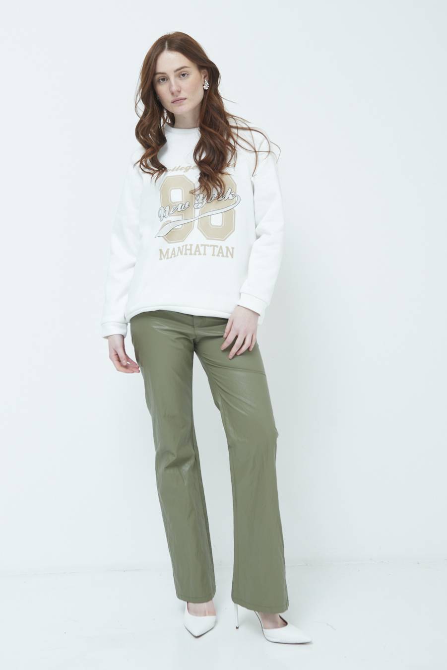Kikisix PANTALONE ECOPELLE STROPICCIATA VERDE MILITARE I Più Venduti