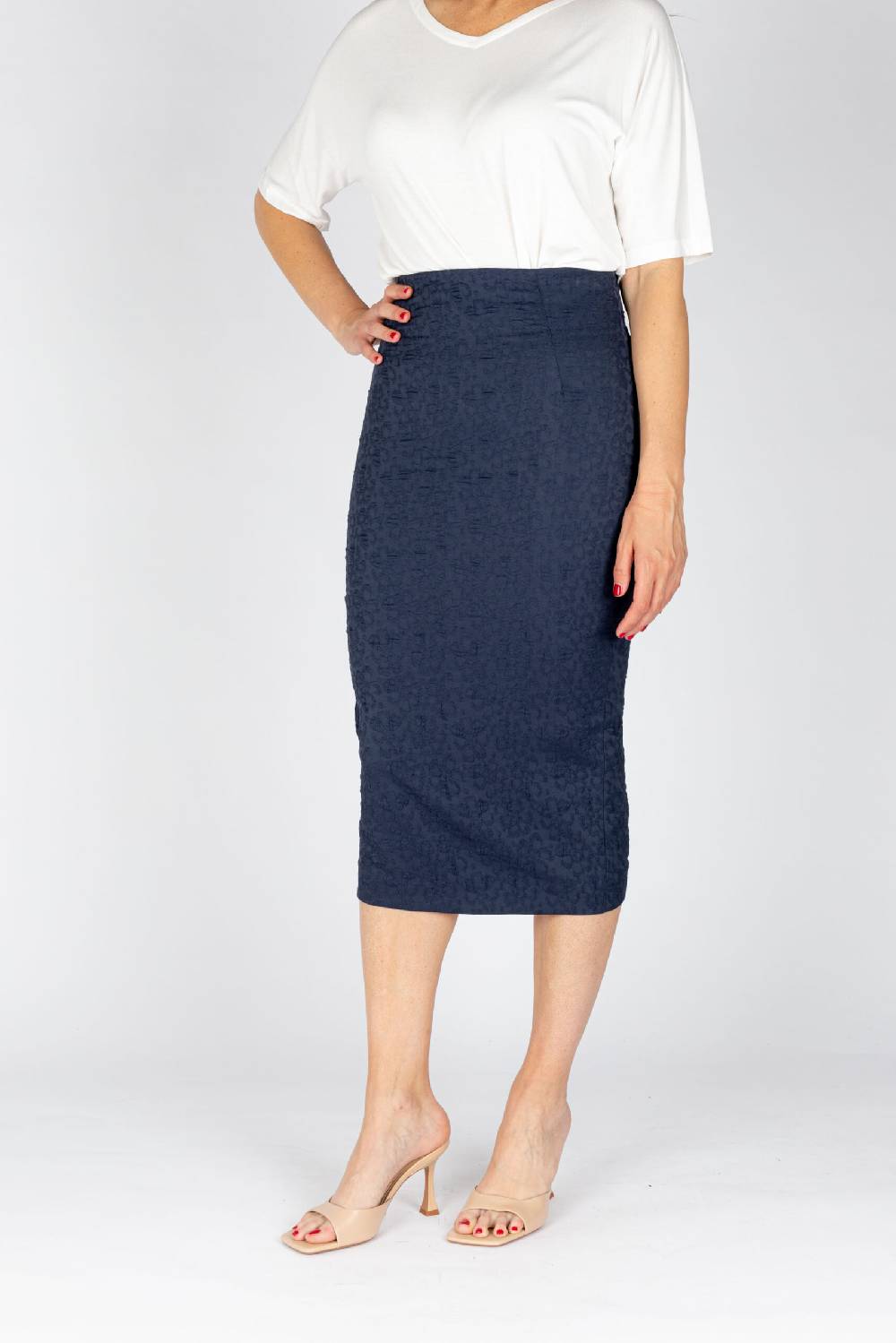 L.Pucci Gonna a tubino vita alta effetto bustier tessuto jacquard fiore colore blu Fornitura limitata