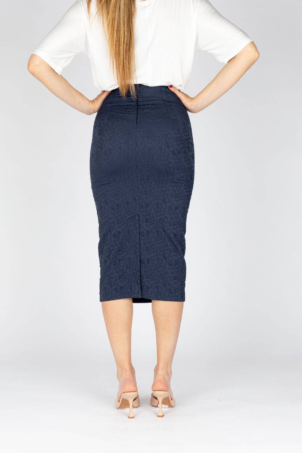 L.Pucci Gonna a tubino vita alta effetto bustier tessuto jacquard fiore colore blu Fornitura limitata
