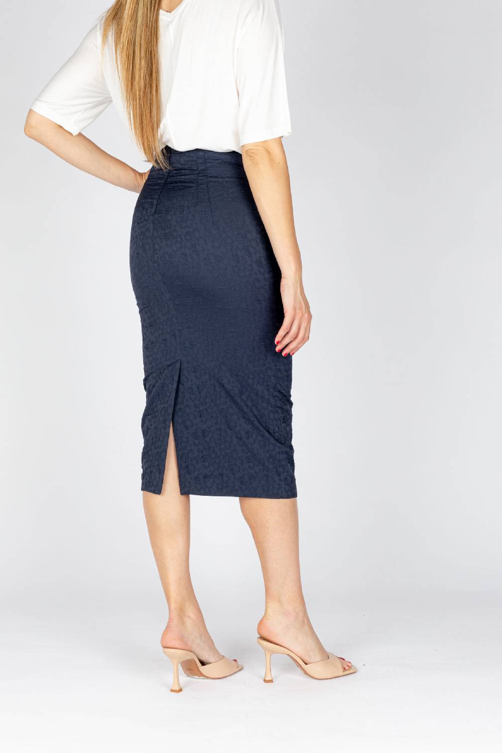 L.Pucci Gonna a tubino vita alta effetto bustier tessuto jacquard fiore colore blu Fornitura limitata
