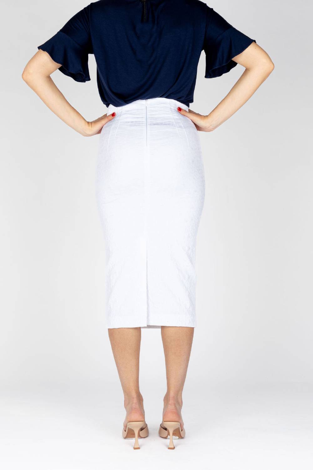 L.Pucci Gonna a tubino vita alta effetto bustier tessuto jacquard fiore colore bianco Sottocosto