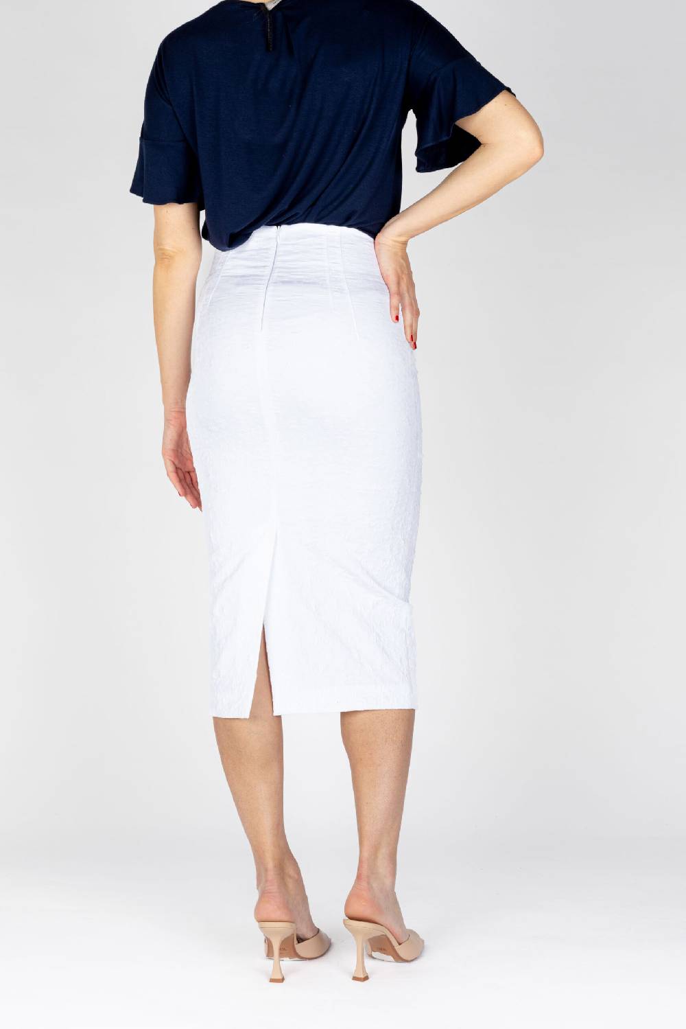 L.Pucci Gonna a tubino vita alta effetto bustier tessuto jacquard fiore colore bianco Sottocosto