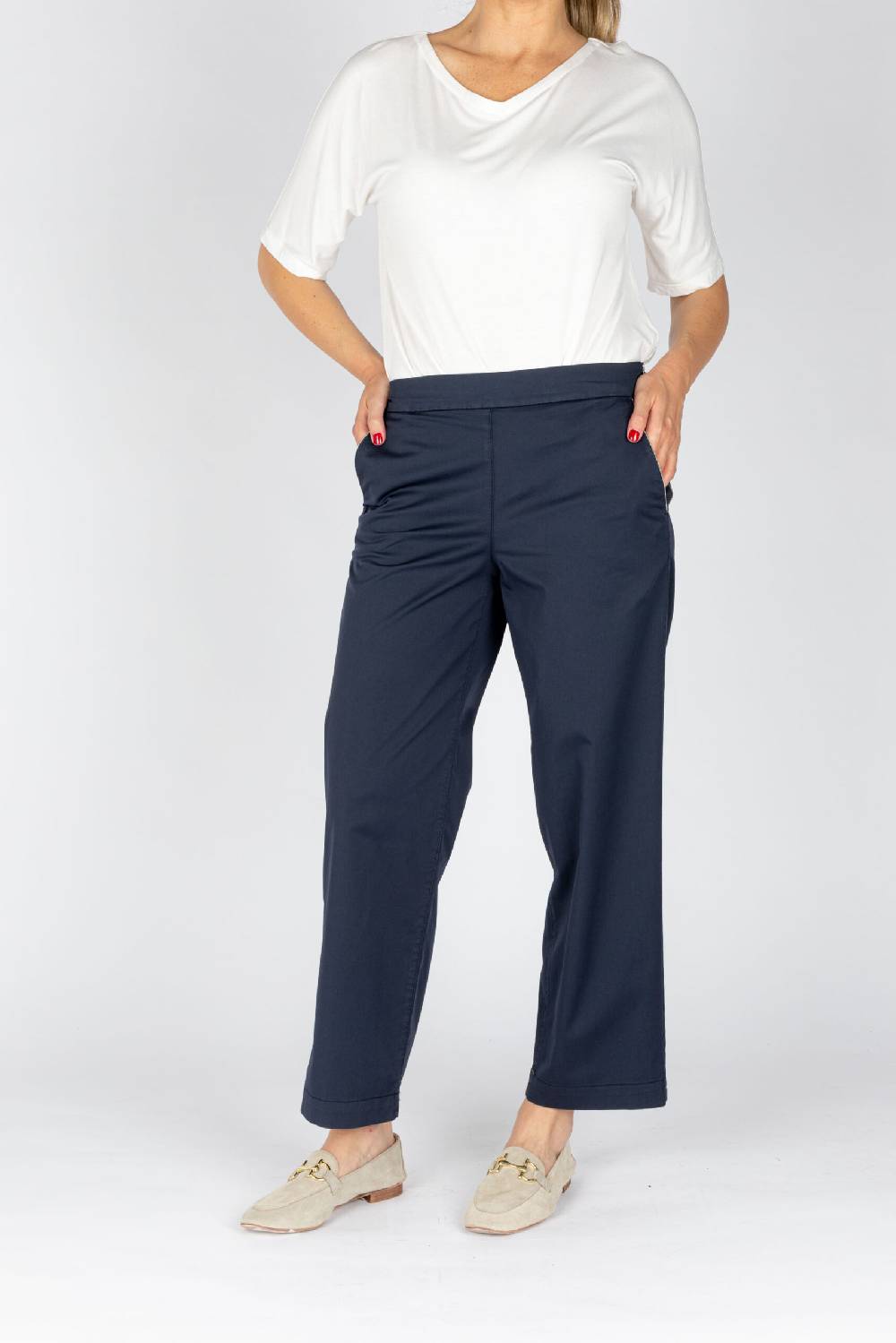 L.Pucci Pantaloni a gamba morbida tessuto popeline stretch colore blu Economico