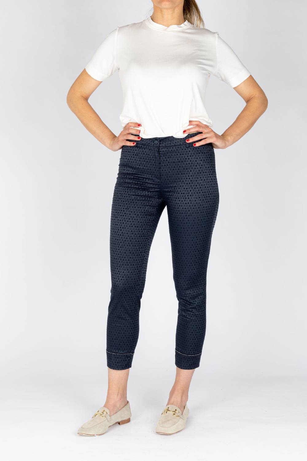 L.Pucci Pantaloni modello capri tessuto cotone operato colore blu disegno quadretto I Più Venduti