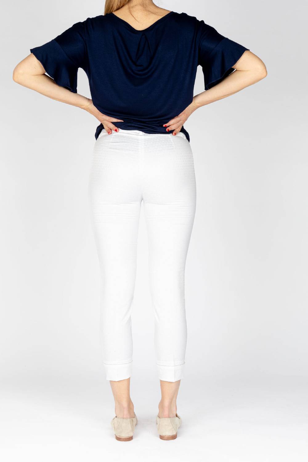 L.Pucci Pantaloni modello capri tessuto cotone operato colore bianco disegno quadretto Vendite Flash