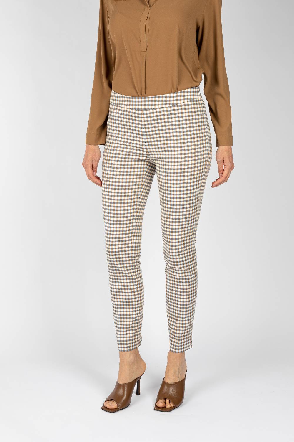L.Pucci Pantaloni tessuto disegno quadretto colore blu, linea a sigaretta 2025