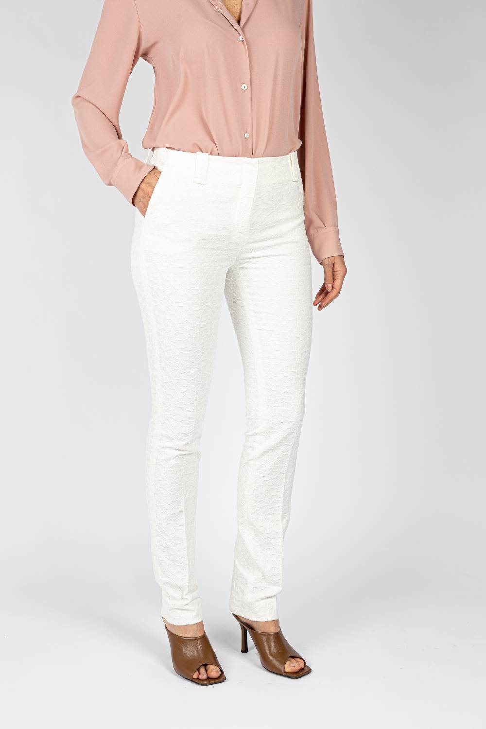 L.Pucci Pantaloni tessuto jacquard colore bianco, gamba regolare Pezzi Unici