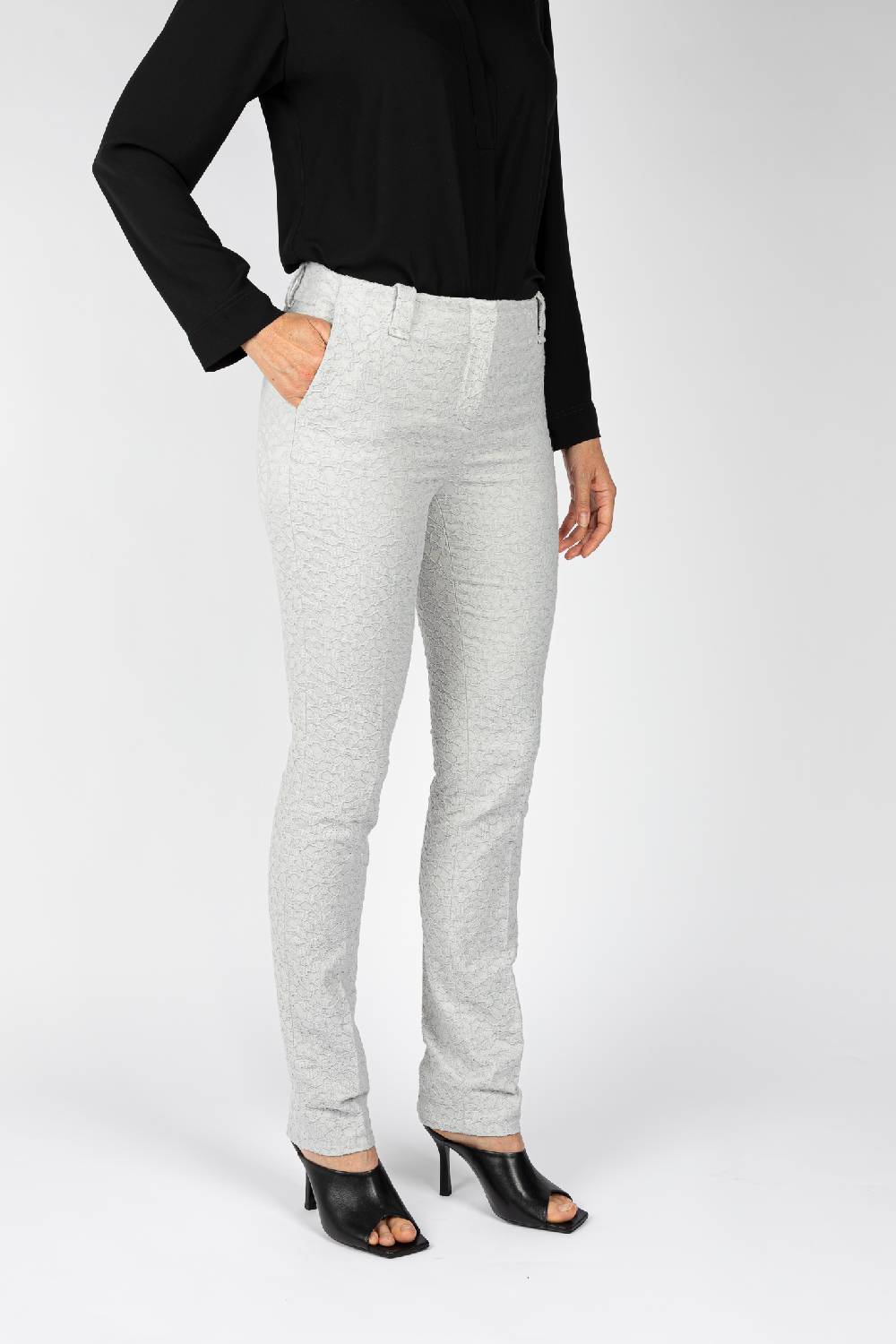 L.Pucci Pantaloni tessuto jacquard colore ghiaccio, gamba regolare Soddisfazione Garantita