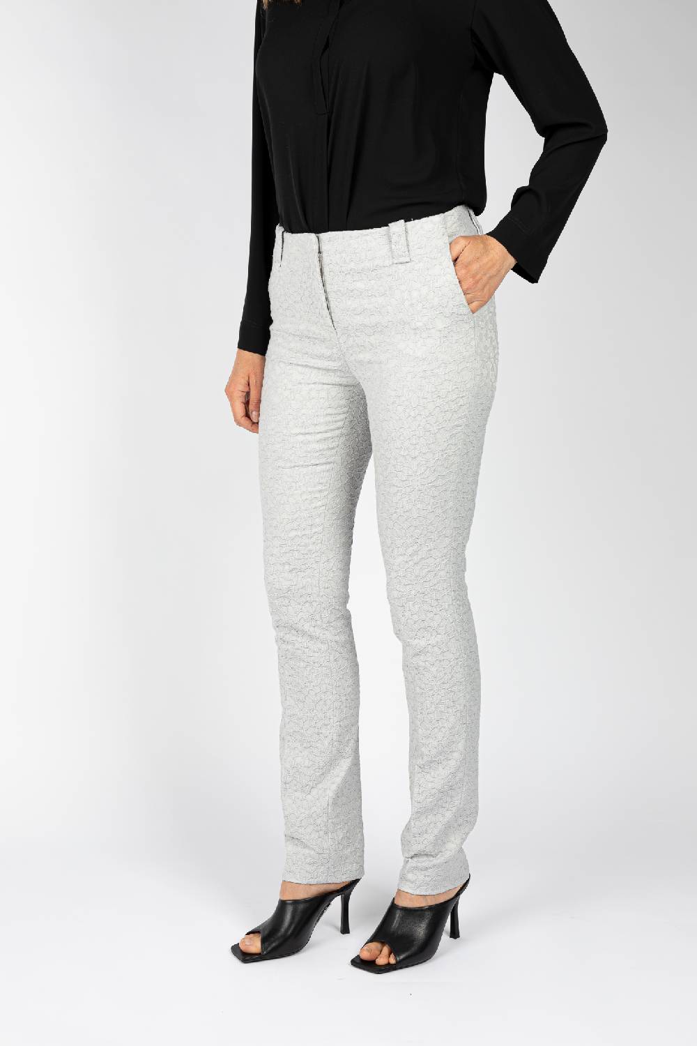 L.Pucci Pantaloni tessuto jacquard colore ghiaccio, gamba regolare Soddisfazione Garantita
