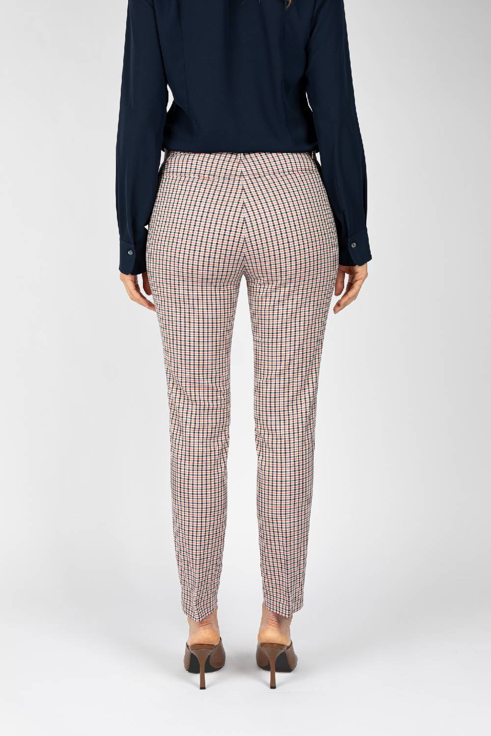L.Pucci Pantaloni disegno quadretto in colore bianco-rosso-blu, linea a sigaretta Consegna Veloce