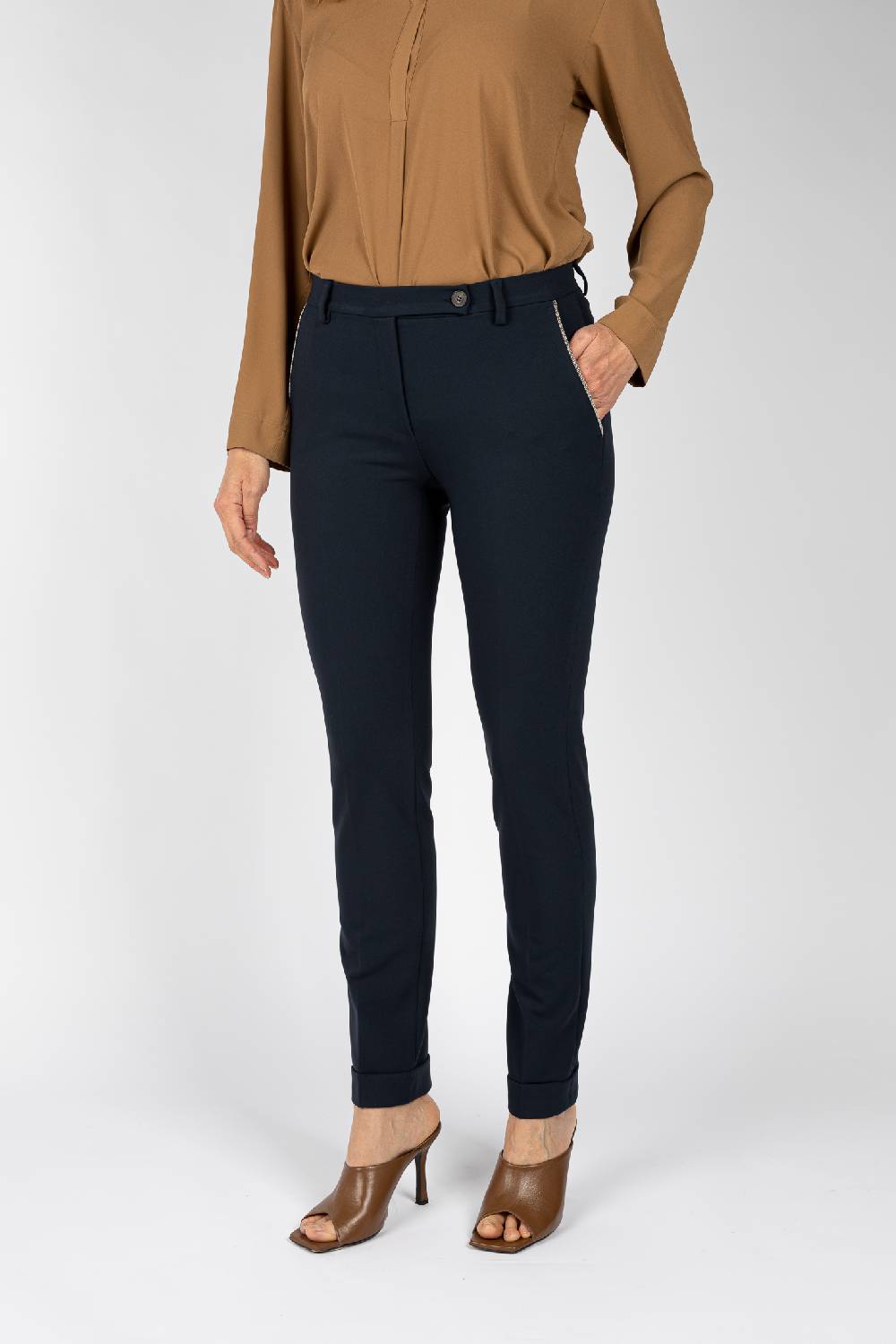 L.Pucci Pantaloni gamba regolare con rovescia colore blu Sottocosto