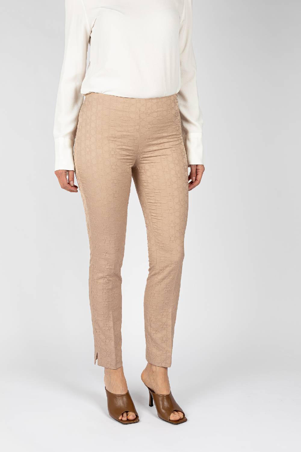 L.Pucci Pantaloni jacquard a fiore colore beige, linea stretta Economico