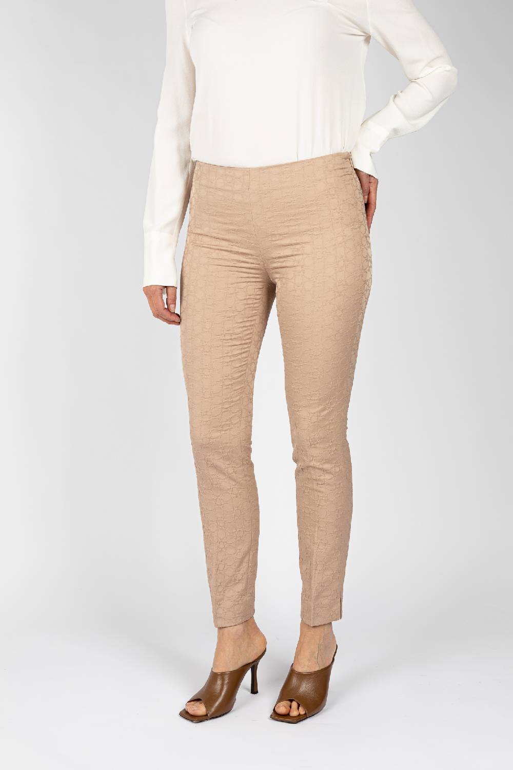 L.Pucci Pantaloni jacquard a fiore colore beige, linea stretta Economico