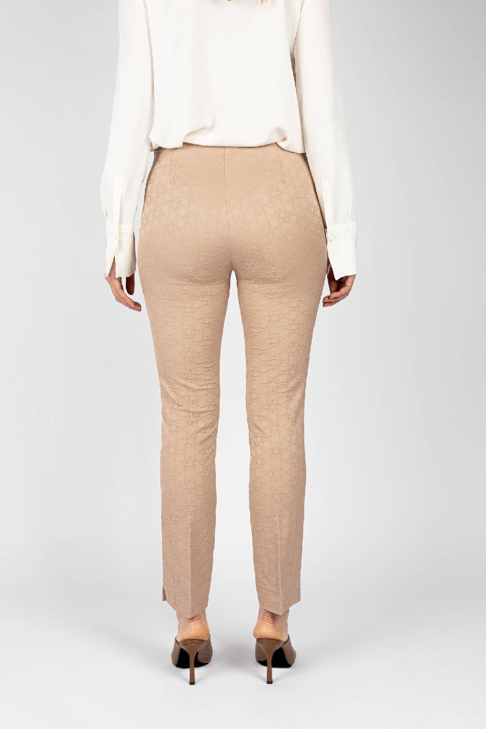L.Pucci Pantaloni jacquard a fiore colore beige, linea stretta Economico