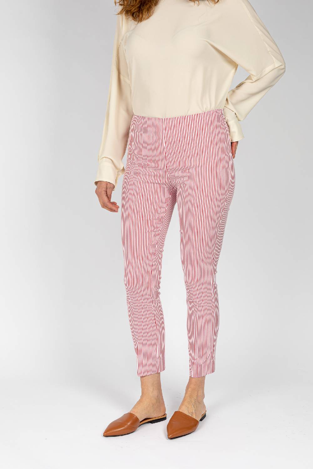 L.Pucci Pantaloni a riga colore rosso da donna linea stretta 50% di sconto con spedizione gratuita