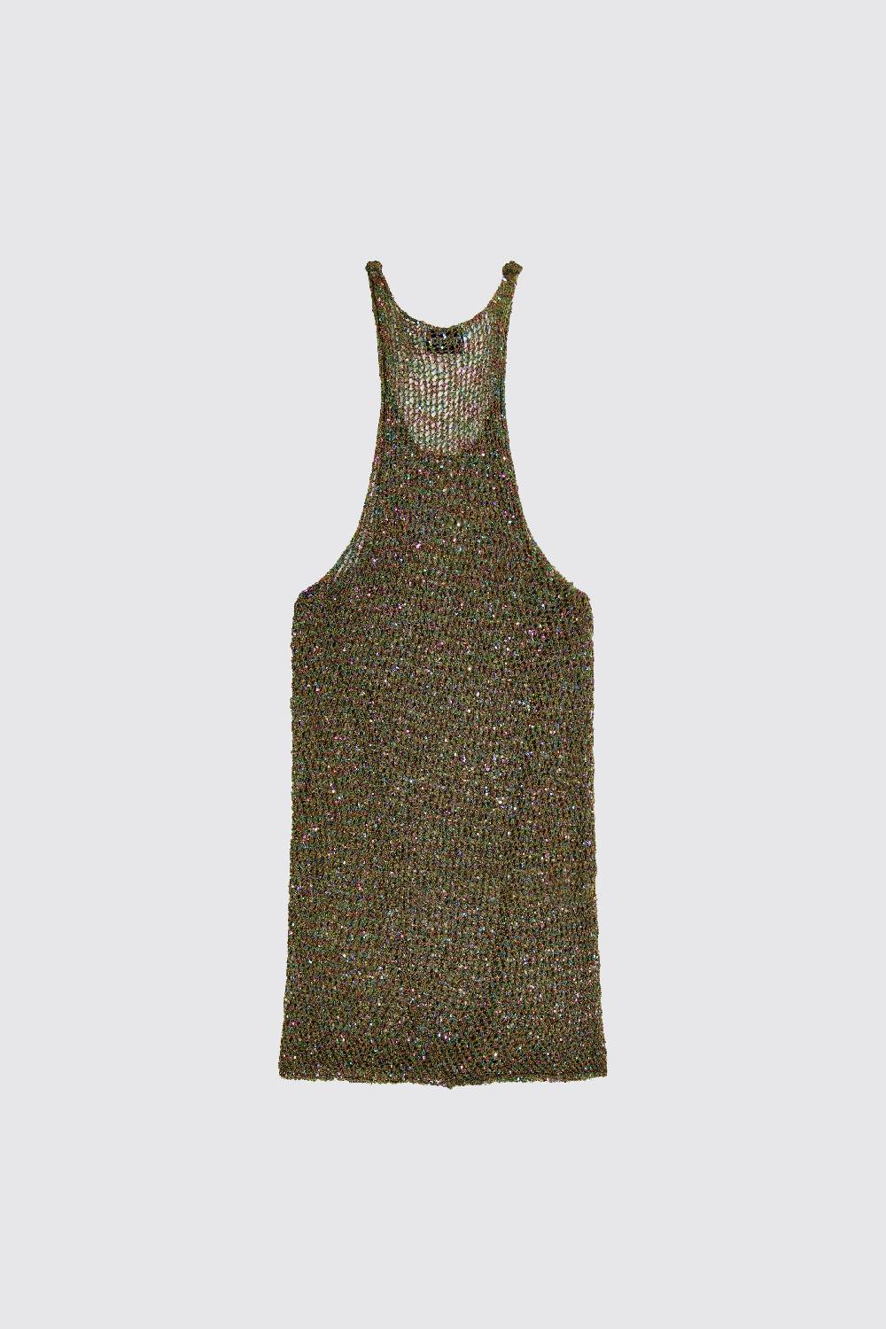 Laneus Lanues canotta in mesh military green con mini paillettes multicolor Sconto