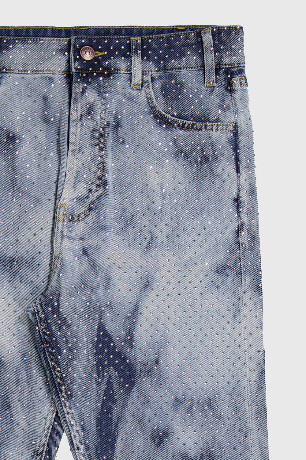 Laneus Laneus pantaloni in denim silver strass 2025
