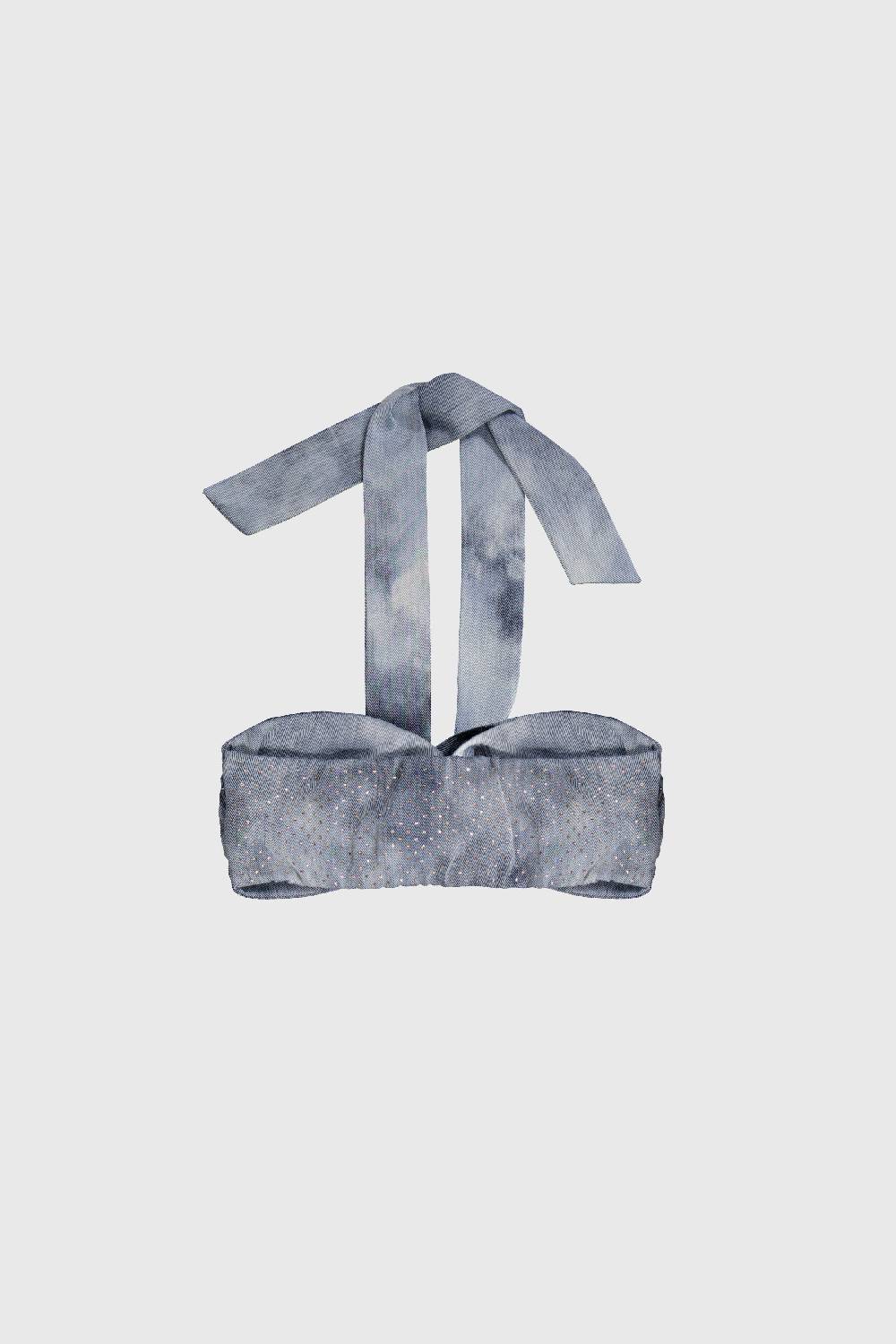 Laneus Laneus top in denim effetto washed con strass Italy