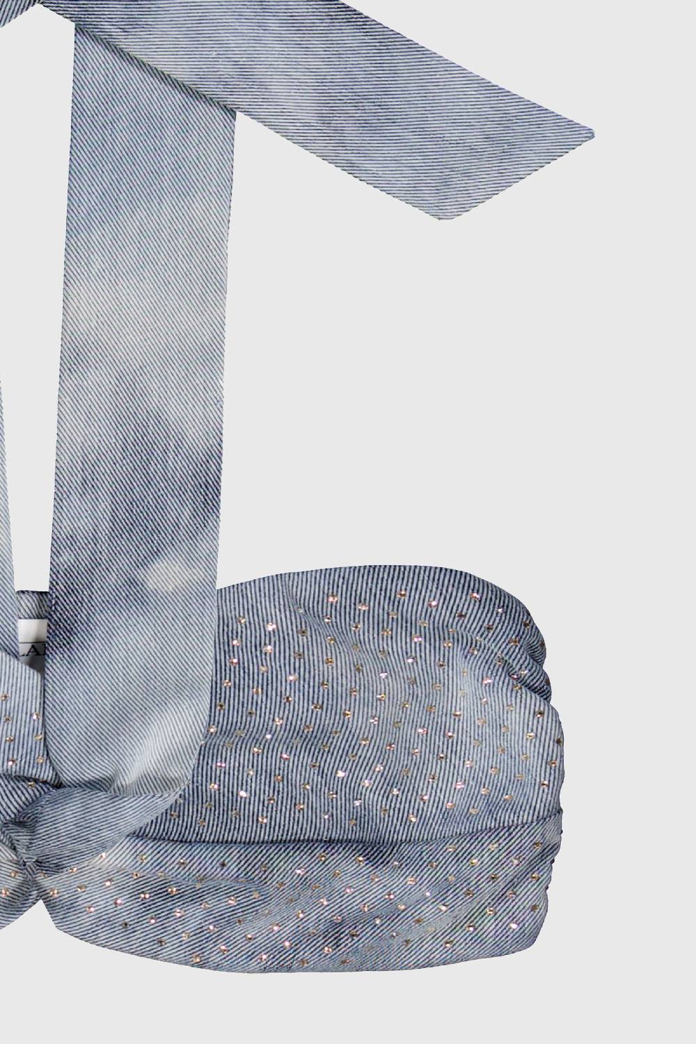 Laneus Laneus top in denim effetto washed con strass Italy