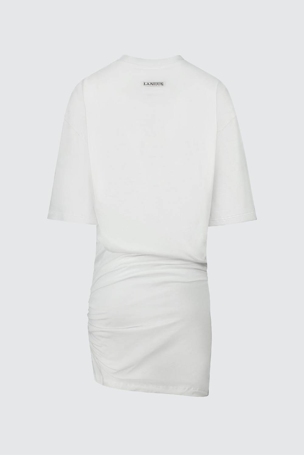 Laneus Laneus mini abito white con drappeggio asimmetrico 2025