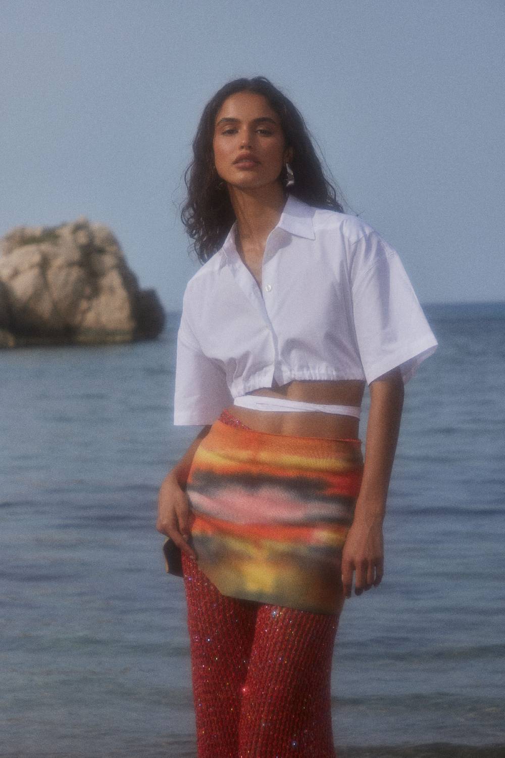 Laneus Laneus camicia cropped white con bottoni logati e coulisse regolabile Nuovo