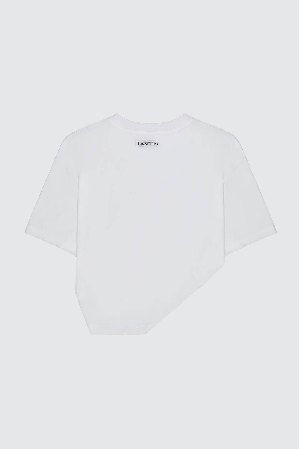 Laneus Laneus t-shirt white classic cropped con drappeggio sul davanti Vendita