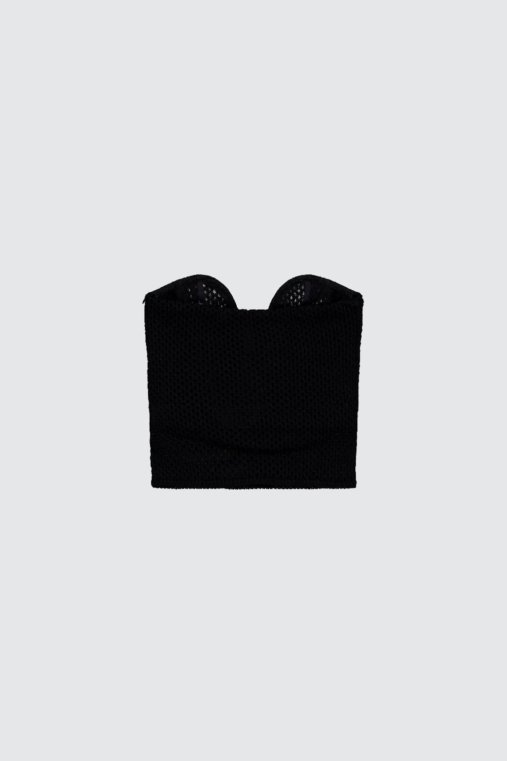 Laneus Laneus top black in mesh con scollo a cuore Pezzi Unici