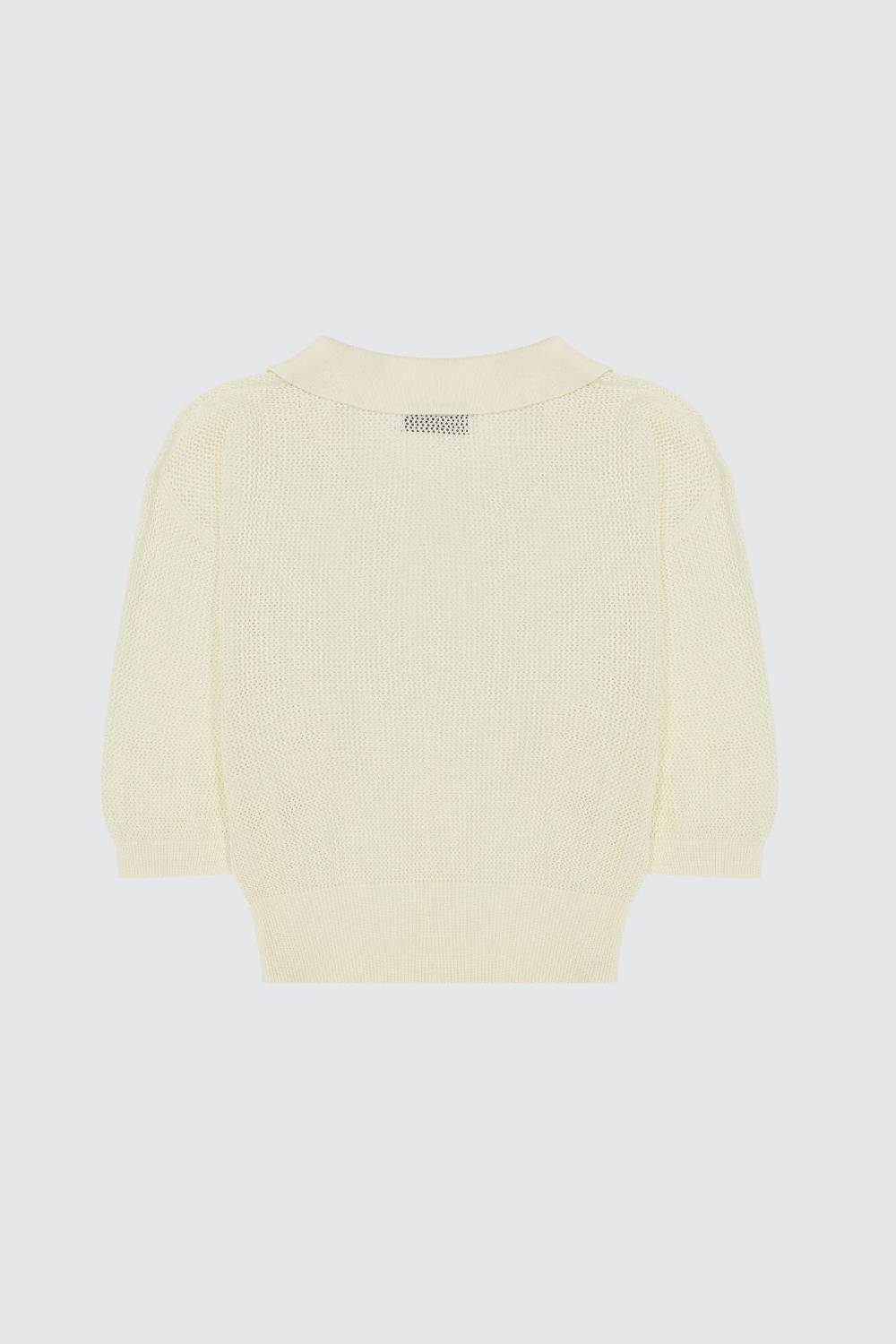 Laneus Laneus polo cream cropped in mesh con scollo a V Fino Al -60%