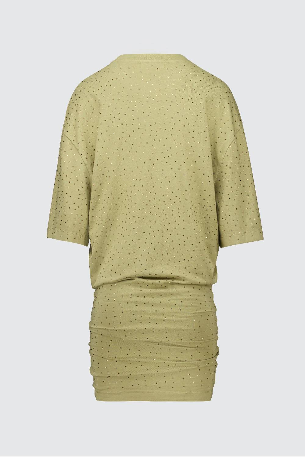 Laneus Laneus mini abito drappeggiato khaki con strass Prezzo Ridotto