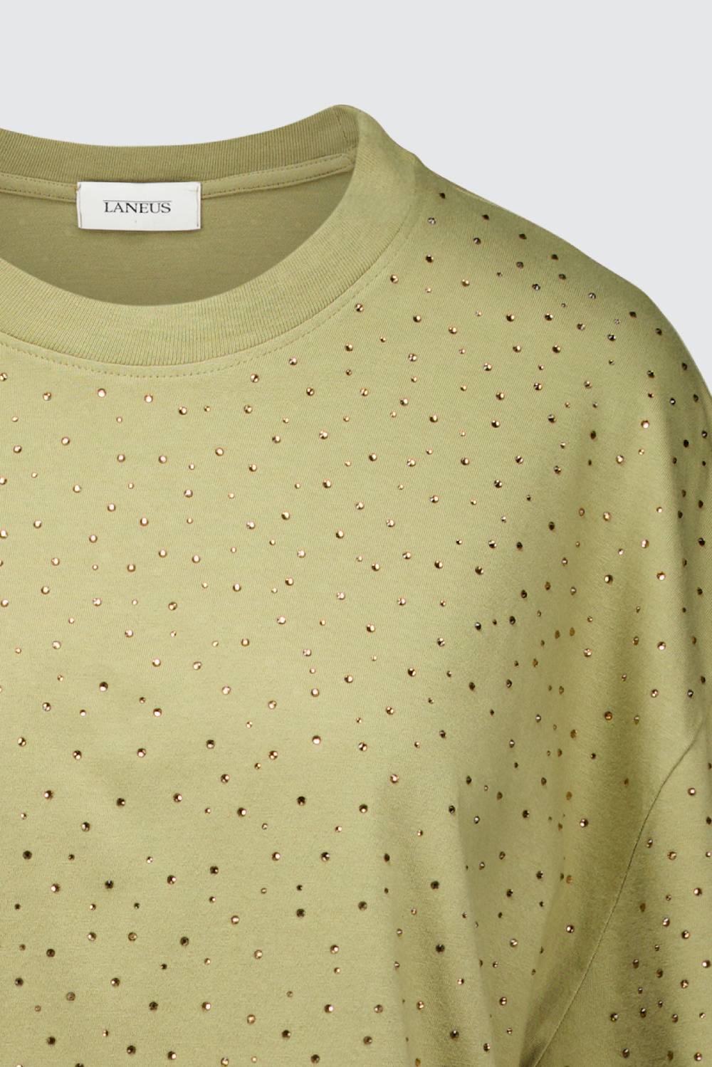 Laneus Laneus mini abito drappeggiato khaki con strass Prezzo Ridotto