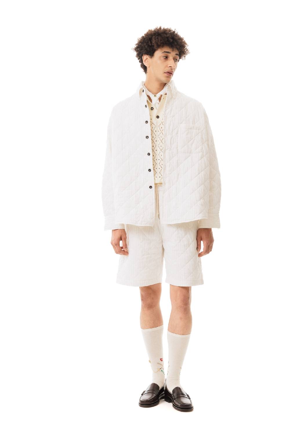 Lc23 Quilted Popeline Overshirt Cream Vendita Economica