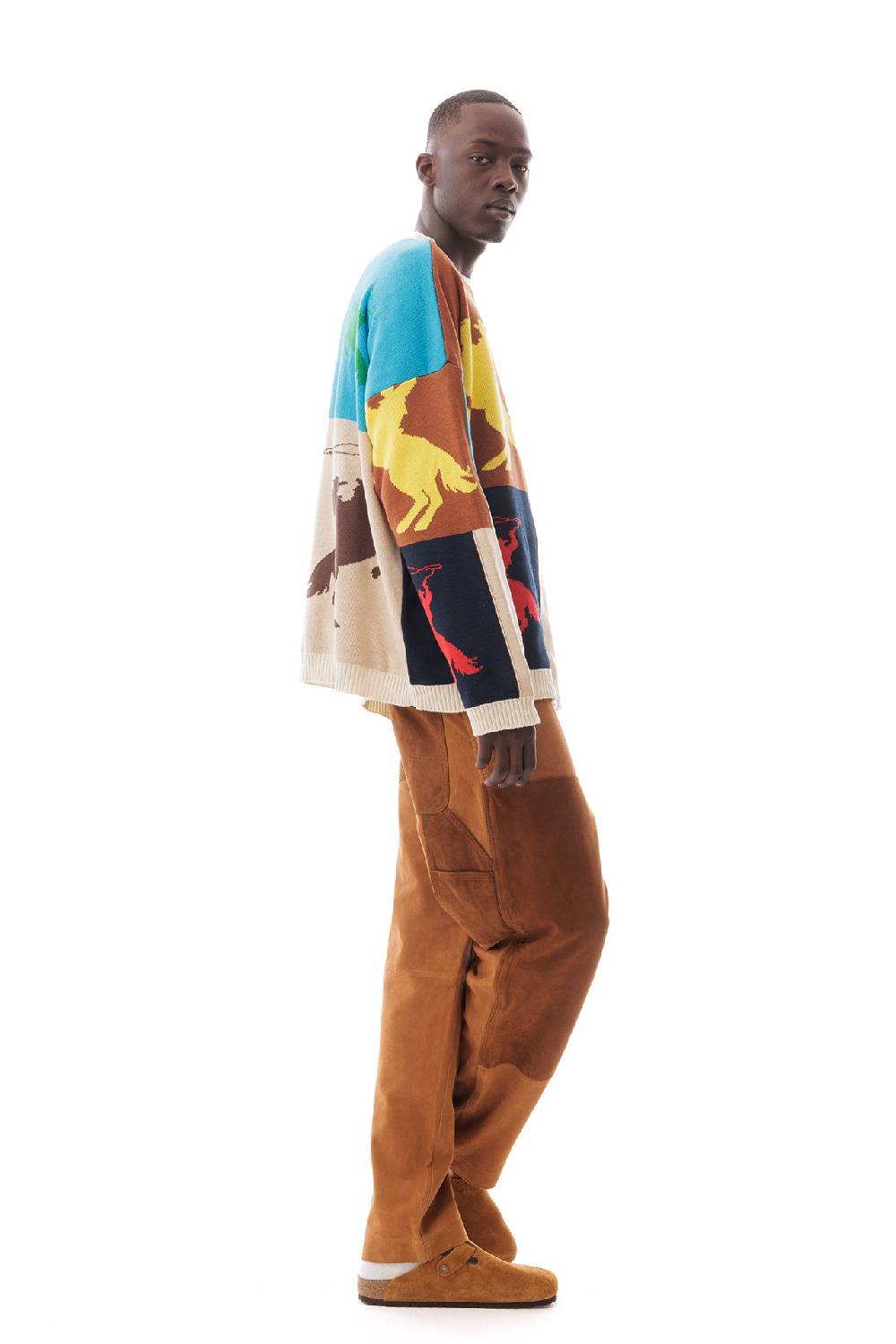 Lc23 Jaquard Patchwork Horses Sweater Outlet