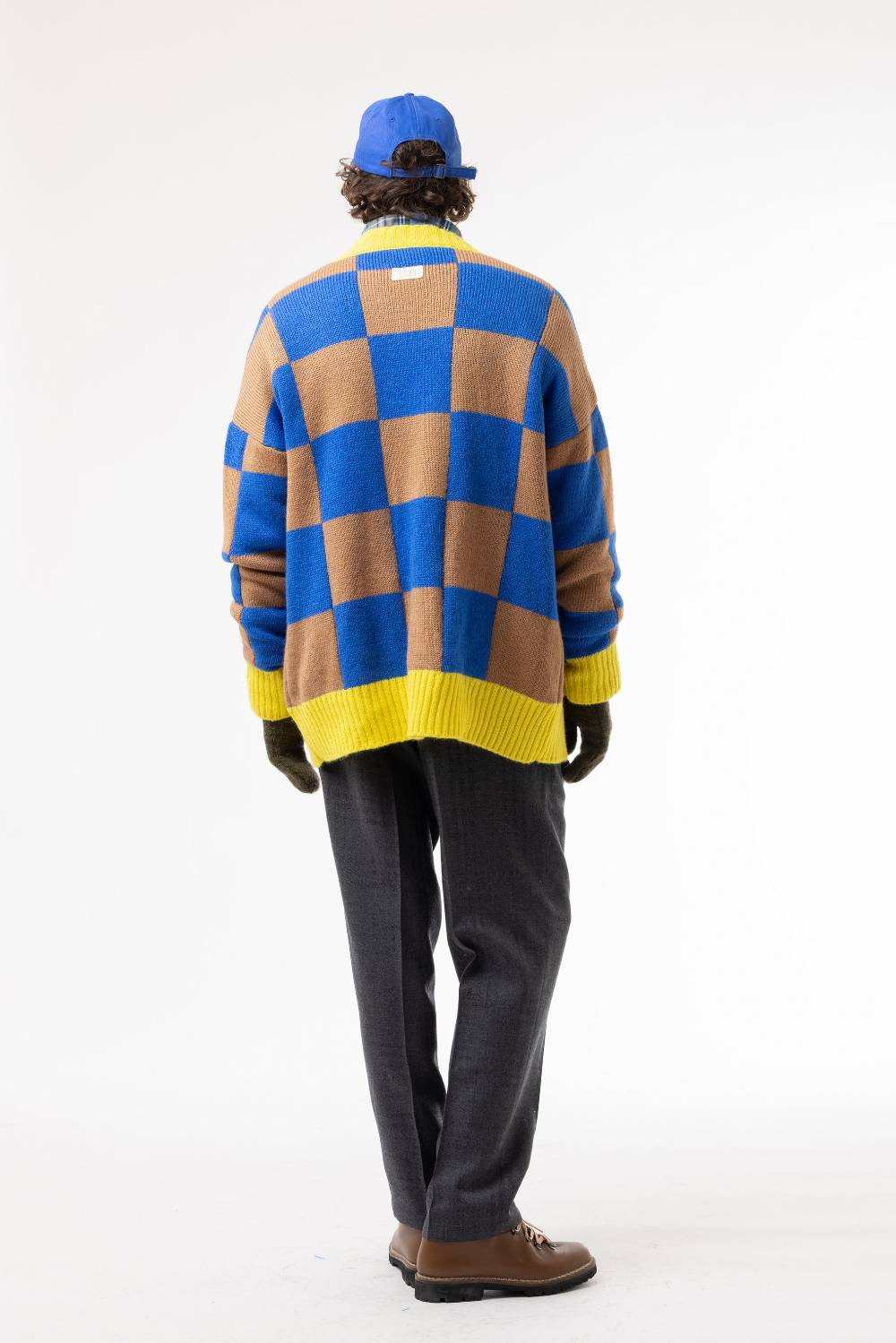 Lc23 Checkered Cardigan Camel/Blue/Yellow Italy