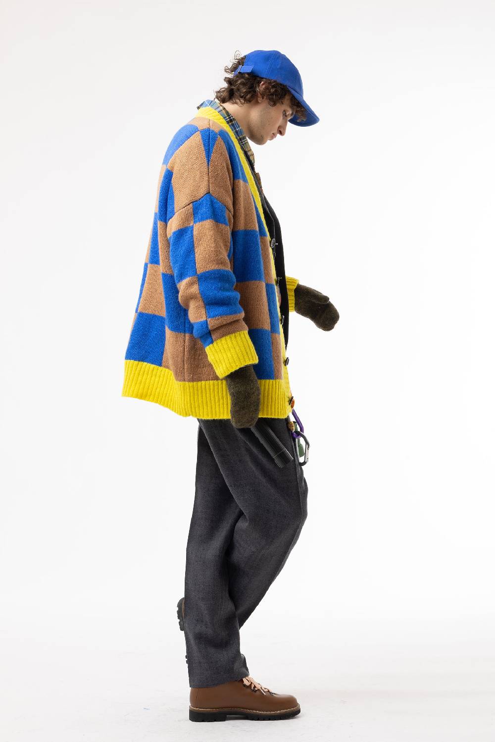 Lc23 Checkered Cardigan Camel/Blue/Yellow Italy