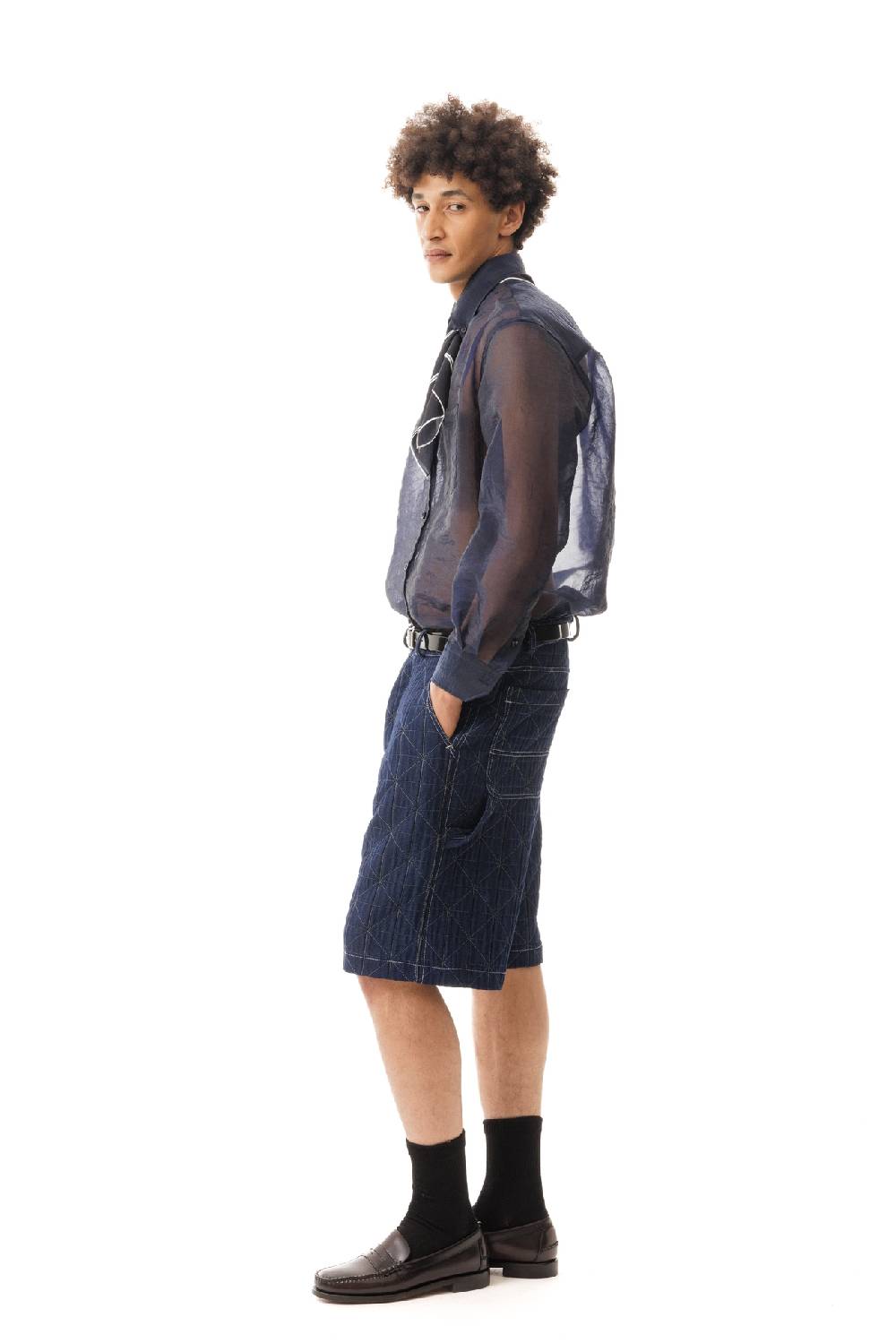 Lc23 Organza Nylon Shirt Navy Vendite Flash